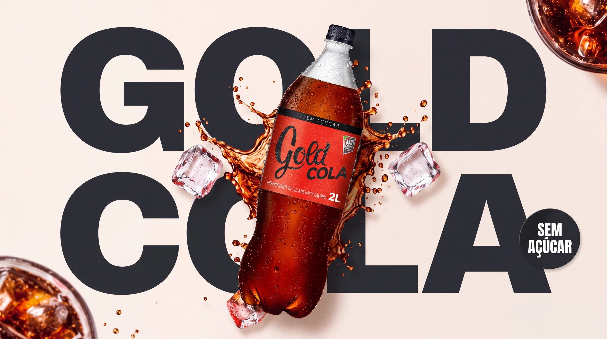 Apresentação da embalagem Gold Cola sem açúcar.